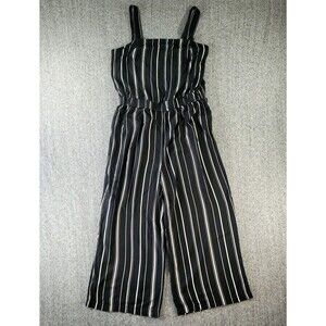 Arizona Jean Co Large Jumpsuit Black White Vertical Stripe Wide Leg Cropped Cami